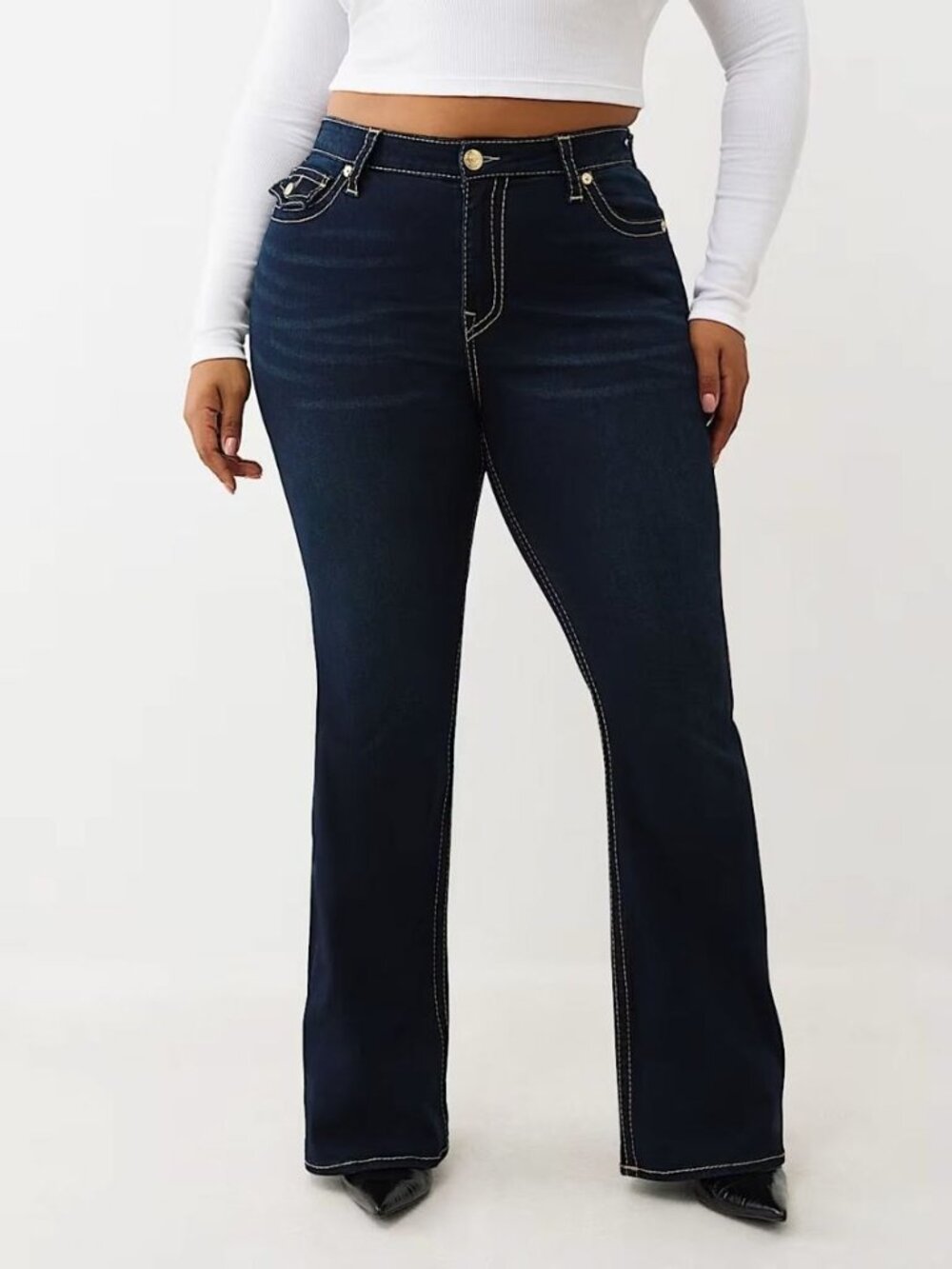 NEW True Religion Women's 29 Becca Mid Rise Big T Bootcut Jean NWT $204 - Picture 2 of 3